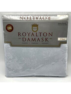 Royalton Damask Tablecloth Round 70 Inch Gray Vintage 1990s